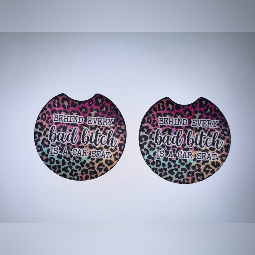 Leopard Print Car Coasters with Quote